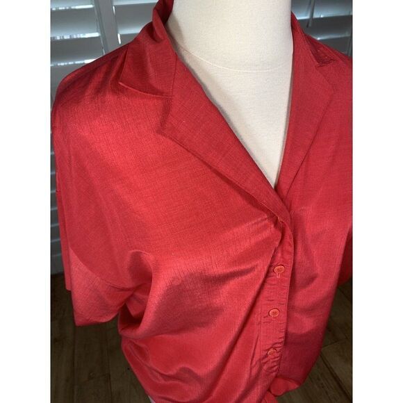 Vtg 70s Lehigh Red Button Up Blouse L/XL Tie Waist Collared Band Classic Retro - Picture 8 of 11